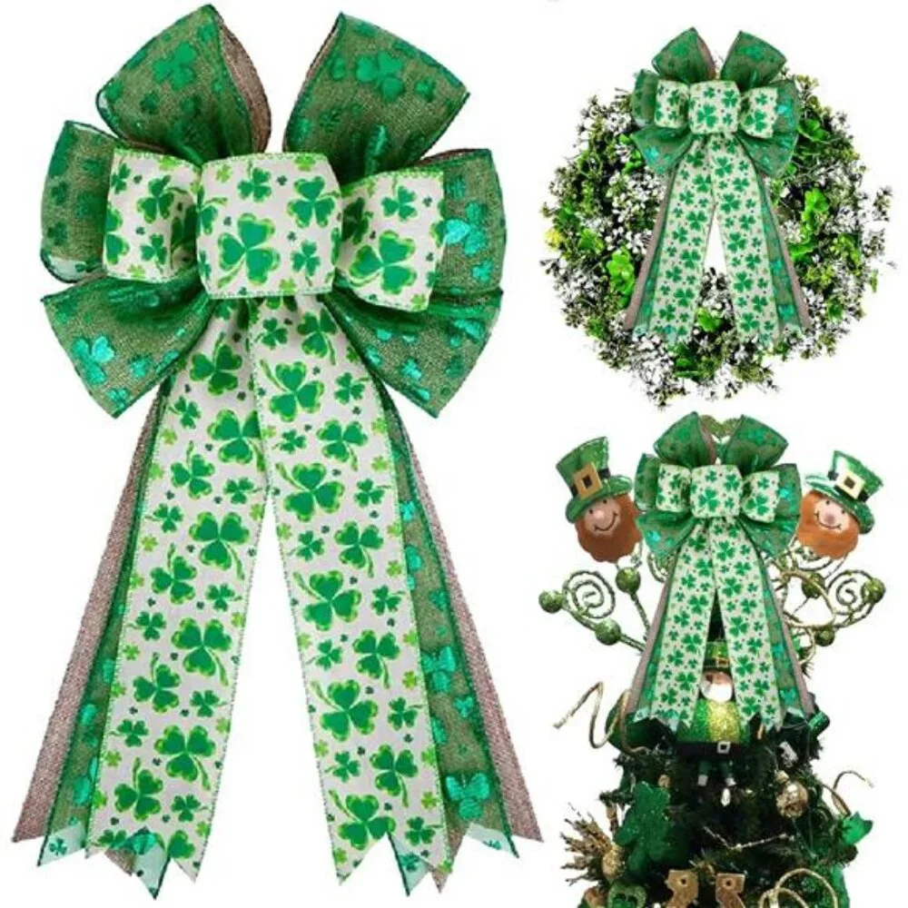St Patricks Day Bow for Wreath Decorations,St Patricks Day Tree Topper